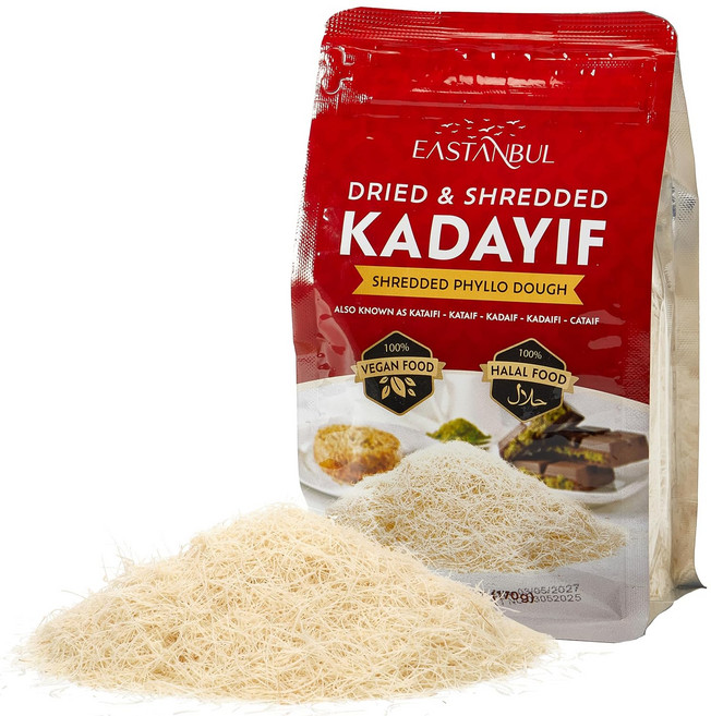 Eastanbul 터키 디저트 이스탄불 건조 및 다진 카타이피 슈레드 필로 도우 쿠루툴무스 카다이프 페이스트리 바이럴 두바이 피스타치오 초콜릿 바 재료 쿠나파 카나페 카티피 1, 170g, 1개