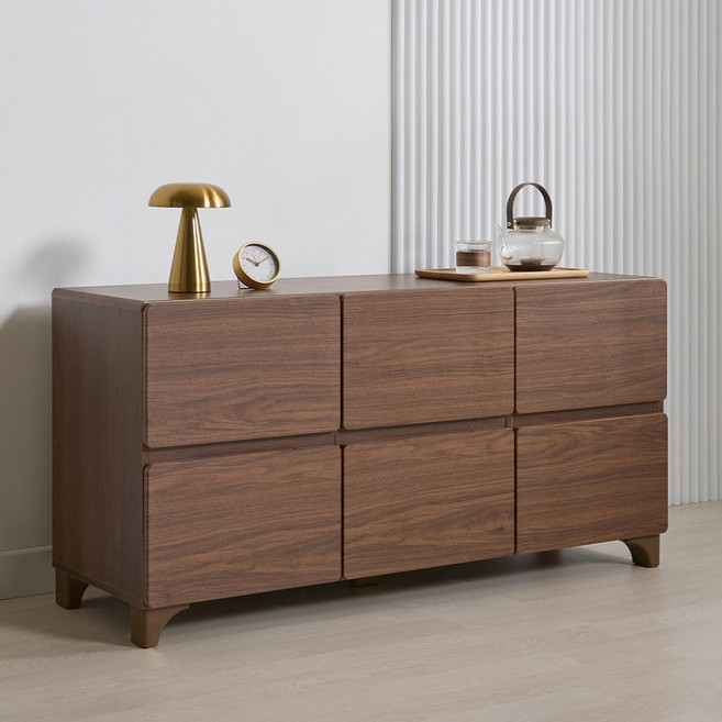 까사레브 아네스 와이드 서랍장 3단 1300 수납장 옷장 양말장, 6개, 월넛