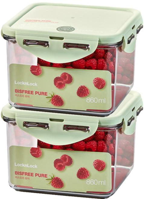 락앤락 비스프리 퓨어 스테커블 밀폐용기 라이트그린 + 가쯔용기, 정사각 860ml, 2개