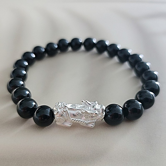 남녀공용 999 실버 비휴 오닉스 원석 팔찌 금전운 사업운 재물운 행운팔찌