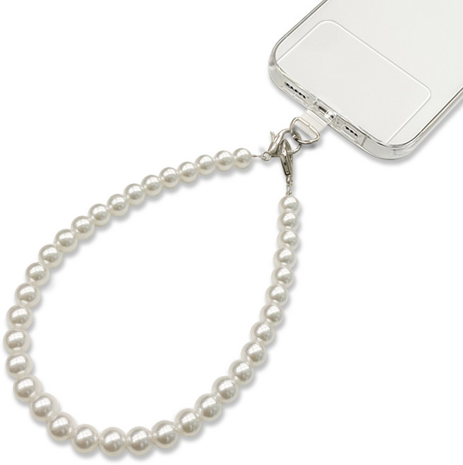 스마트폰 진주 핸드스트랩 태그홀더세트 핸드폰 손목 줄, 1개, 펄진주+D형고리 태그홀더, 1개