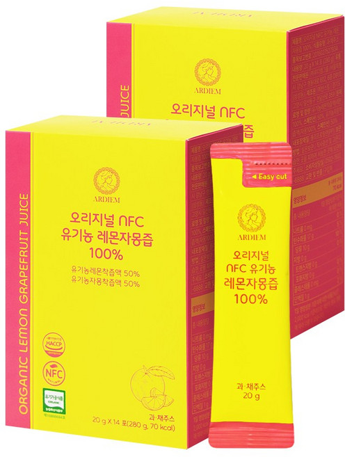 아르디엠 오리지널 NFC 유기농 레몬자몽즙 100% 착즙 레몬 자몽 원액, 2개, 280g