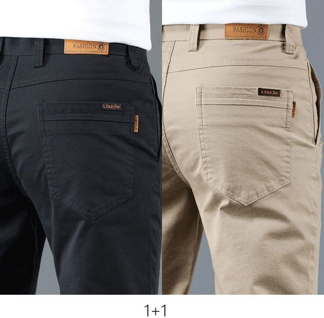 1+1 캐주얼 중년 남자 긴바지 편안한 캐주얼 코튼 팬츠 슬림핏 사계절용 스타일 JS