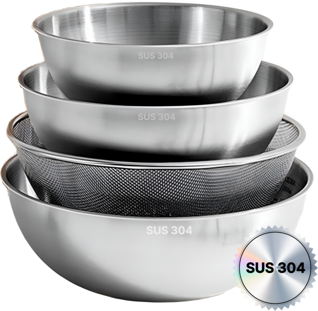 원리버 스텐 믹싱볼3종 채반1종 세트, 1세트, 믹싱볼3종 + 채반1종