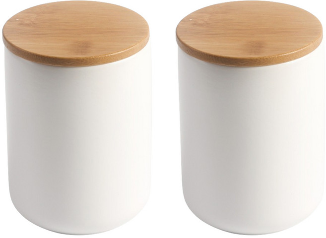 원두 보관통 도자기 우드 밀폐용기 800ml 2개입 세트 분쇄원두보관, 2개, 화이트800ml