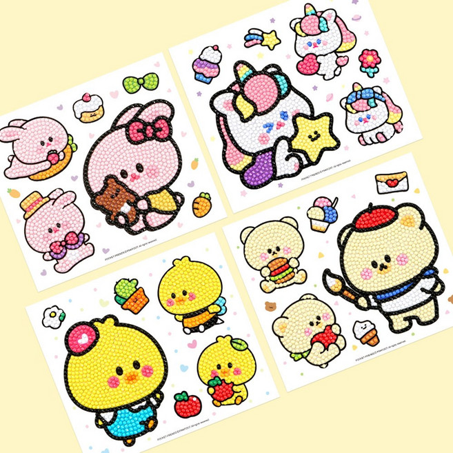 쪼꼬미친구들 보석십자수 스티커 2탄 민트, 1개