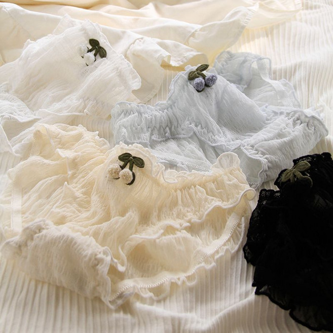 티류으스 큐티 레이스 체리 하트 망사팬티 3장 팬티 세트