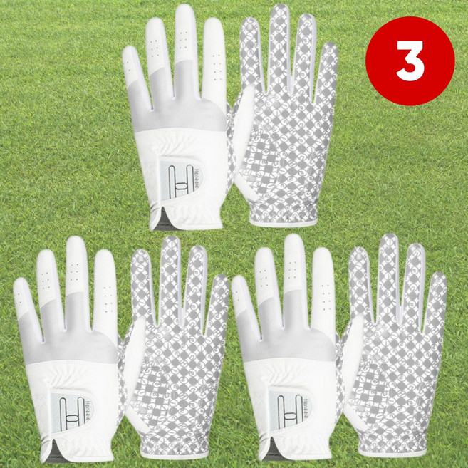 [가성비] 3세트 지맥스 핸즐 연습용 여성 양손 골프장갑, 화이트그레이