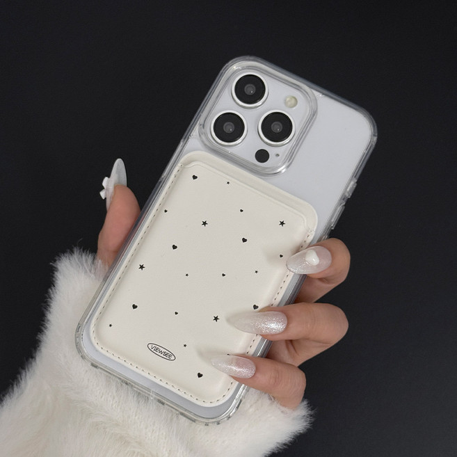 뷰씨 디자인 맥세이프 카드지갑 3장 수납 지갑 케이스, 1개, 16. 별하트 화이트