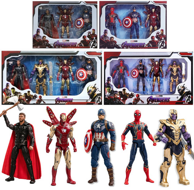 마블 어벤져스 엔드게임 피규어 세트 아이언맨 스파이더맨 타노스 토르 캡틴아메리카, 1.어벤져스 피규어 3종 A형, 1세트