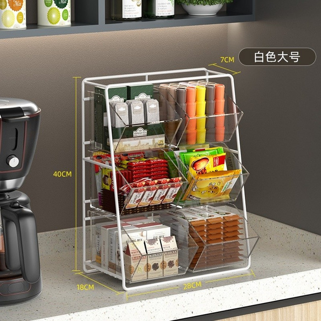 아크릴 티백 정리함 탕비실 종이컵 사무실 티박스 트레이 소품 스낵 차 커피 보관함 정리대, 흰색 라지 [3단  6보관함], 1개