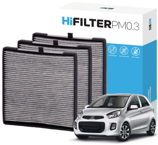 2+1 하이필터 PM 0.3 활성탄 자동차 에어컨 필터 기아, 3개, 올 뉴 모닝 2011~15년 (TA) HI-Q117