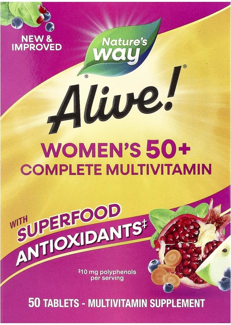 단백질 비타민 철분 마그내슘 칼슘 Nature's Way Alive!® 50세 이상 여성용 컴플리트 종합비타민 50정 고루고루섭취해주세요, NaturesWayAlive50세이상여성용컴플리트종합비 - 쿠팡