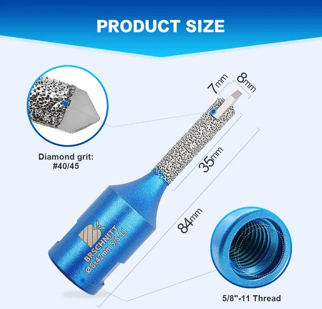 BRSCHNITT 다이아몬드 밀링 비트 핑거 절구통 석조 벽돌 탑 카바이드 라운드 생크 불순물 제거 1 개, 03 8 84mm 5 8 Thread, 1개
