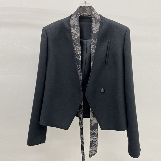 QEWBG 여성 노카라 숏 자켓 베이직 블레이저 아우터