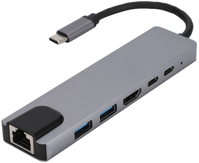 USB 8 in 1 타입 C 4K HDTV 허브 어댑터 (SD TF RJ45 카드 리더 PD 고속 충전 기능 포함) 맥북 노트북 컴퓨, 01 6 in 1(100M RJ45)