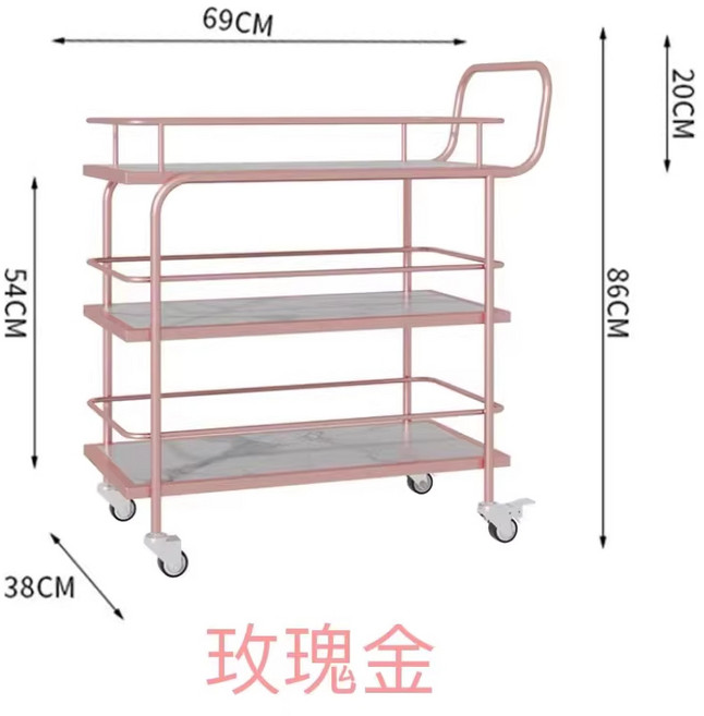 레스토랑 서빙카트 이동식 트롤리 빈티지 식당 수거, 1개, 로즈골드+화이트 3단 A형