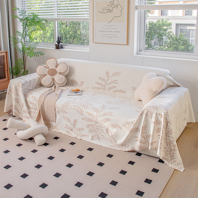 EMME 접촉 냉감 소파 커버 시원한 느낌 Q-max 값 0.4 방발수 기능, 1개, Cooling-Leaf-Pattern-Coffee