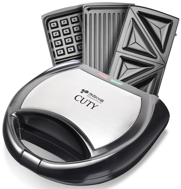 키친아트 2구 와플메이커 3종 플레이트 와플 기계 샌드위치 메이커