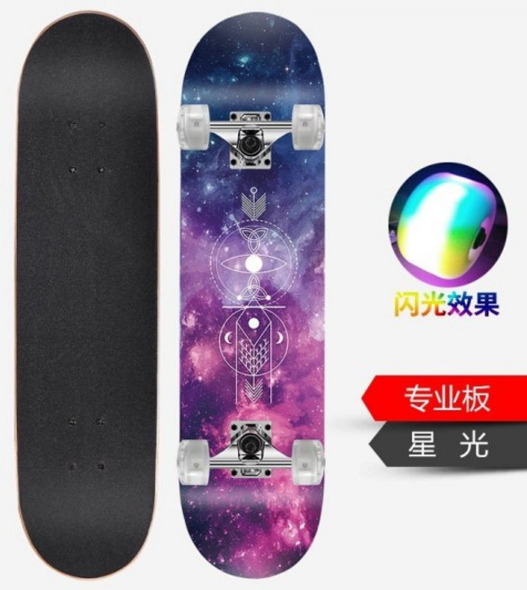 103400 롱보드 스케이트보드 학생 초보자 스트릿 프로페셔널, 별빛 더블 로커 점멸 휠, 1개
