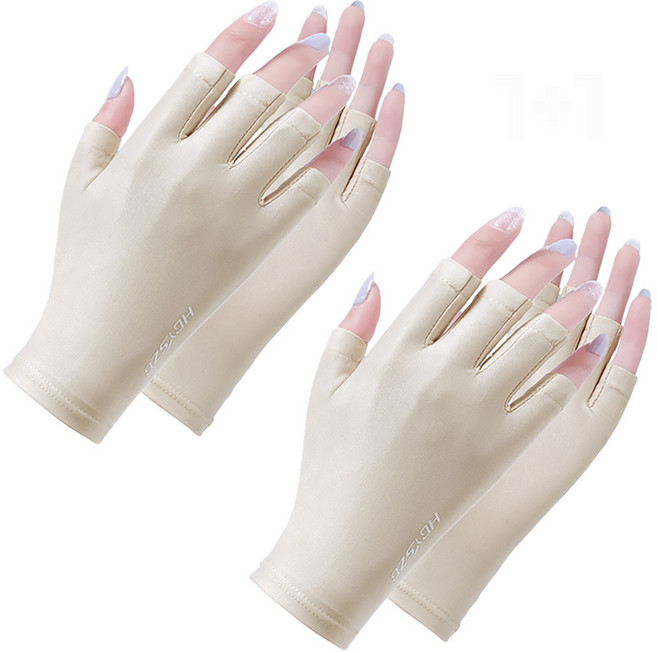 1+1 데일리 자외선차단 쿨링 반장갑 -5 냉감 등산 운전 여름 쿨장갑, 스킨색2개