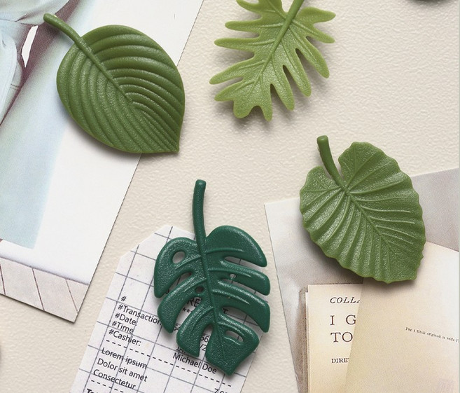 [브리스크스타일] 자연 나뭇잎 열대 몬스테라 잎 모양 녹색 4개 세트 냉장고 현관문 마그넷 자석