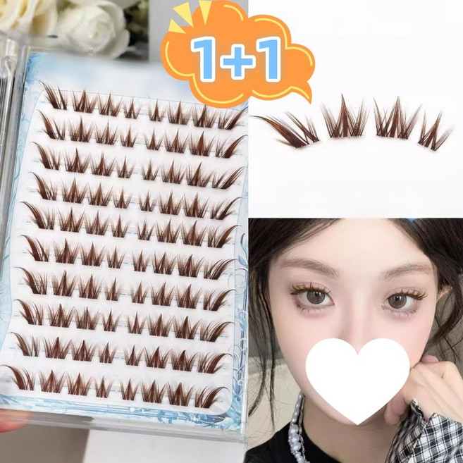 MorningSea 노글루 다크브라운 강아지 속눈썹 전체 눈꼬리연장 가 부분 풍성 여우 속눈썹 10줄, 2개