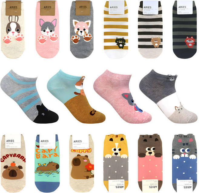 [국산] 여성 앵클삭스 발목 캐릭터 양말 230-250mm 귀여운 부드러운 덧신 세트