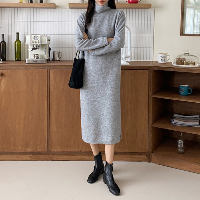 르엠마 (기모안감) 터틀넥 폴라티 목티 긴팔원피스 기모원피스 봄원피스 여자니트 임부복 여자스웨터 스웨터 롱 니트 중년원피스 롱원피스 롱니트 니트원피스 겨울 원피스 75237(2)