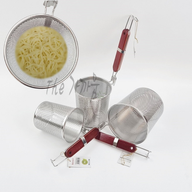 스텐 타공 면 건지기 3종 국수 파스타 우동 우드핸들 건지개 채망 뜰채, 중, 1개