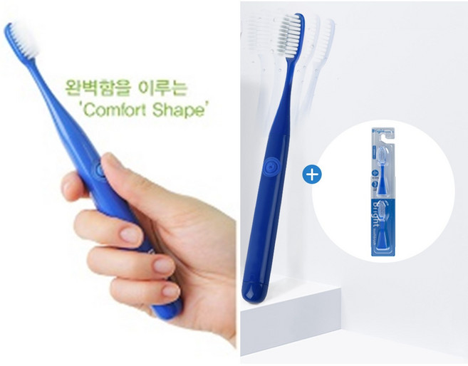 브라이트 전동칫솔 음파전동칫솔+교체칫솔모 세트상품 답례품 선물용 기념품, 블루, 1개