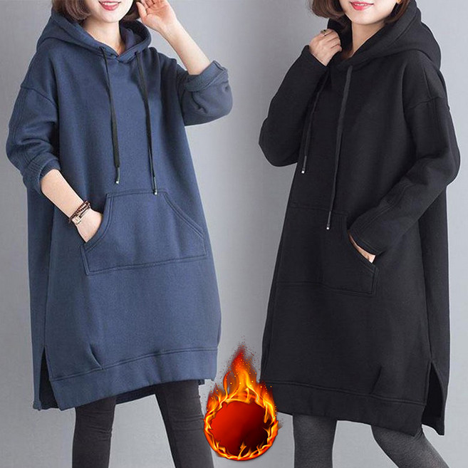 JUSTFEELING 후드 맨투맨 기모맨투맨 가을 겨울옷 여성맨투맨 긴팔티셔츠 하프 후드 티 캐주얼 롱티 D10U