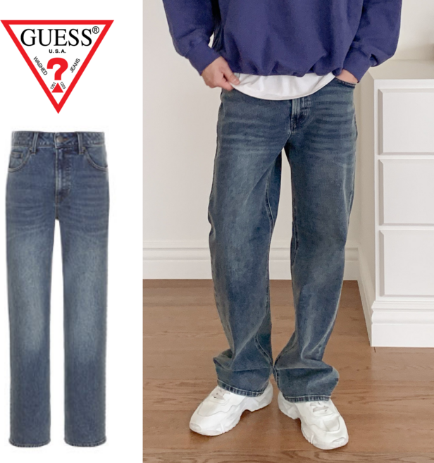 [정품] 게스 남성 슬림 와이드 청바지 데님 마일드 워싱 봄 가을 사계절