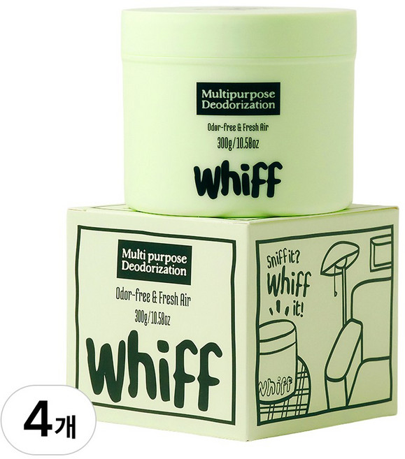 10위 - [공식몰] 위프 탈취제 WHIFF 고체 화장실 베란다 세탁실 하수구 냄새 습기 제거 그린 글리온향, 4개, 