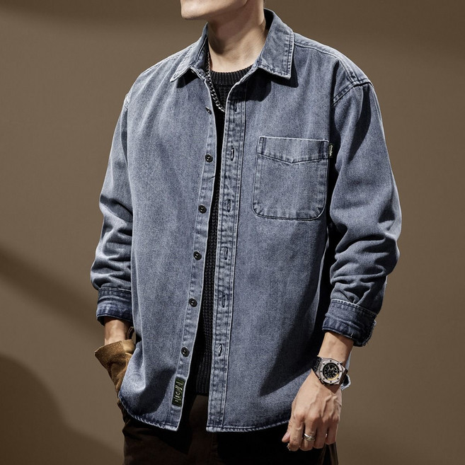 남성 봄가을 간절기 데님 아우터 셔츠 루즈핏 데님 청남방 상의