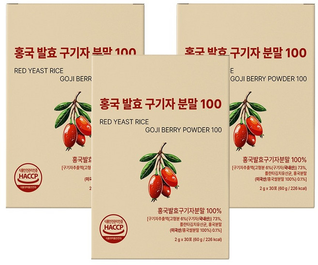 국산 구기자 국내산 구기자분말 100 분말 가루 차 스틱, 3세트, 60g