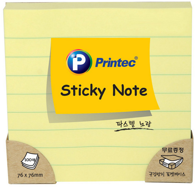 프린텍 L7676Y 스티키노트 노트형노랑 76X76 100매, 단품