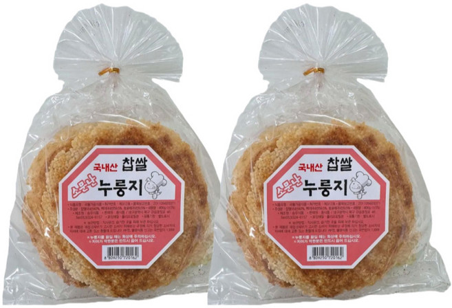 용식품용면가 우리쌀 국내산 소문난 찹쌀누룽지, 2개, 400g