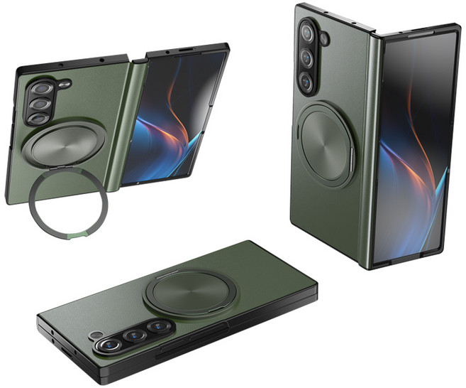 YINUO 갤럭시 Z 폴드3 4 5 6 7 힌지보호 소가죽 magsafe 360도 각도 조절이 거치대 케이스