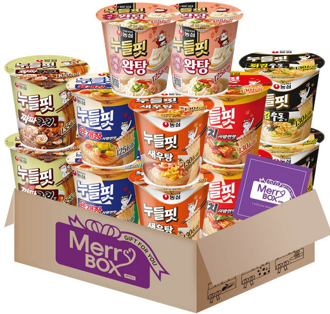메리박스 누들핏 저칼로리 {육개장사발면맛2+김치사발면맛2+튀김우동맛2+새우탕맛2+짜파구리2+새우완탕2}+메세지카드, 1박스