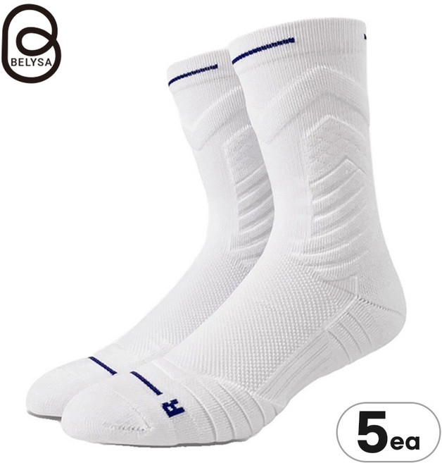 BELYSA 기능성 듀얼 이중 쿠션 스포츠 양말 DRI-FIT, WHITE, 5세트