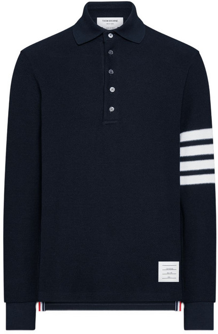 톰 브라운 4 바 텍스처 피케 긴소매 폴로 셔츠