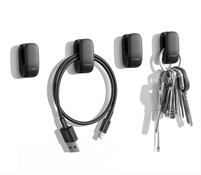 유그린 다용도 미니 후크 걸이 4개입 LP252, 블랙, 1개