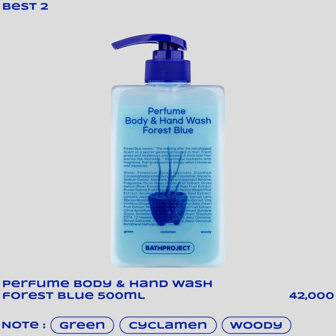 [바디 케어] 퍼퓸 바디 앤 핸드 워시 포레스트블루, 1개, 500ml - 쿠팡