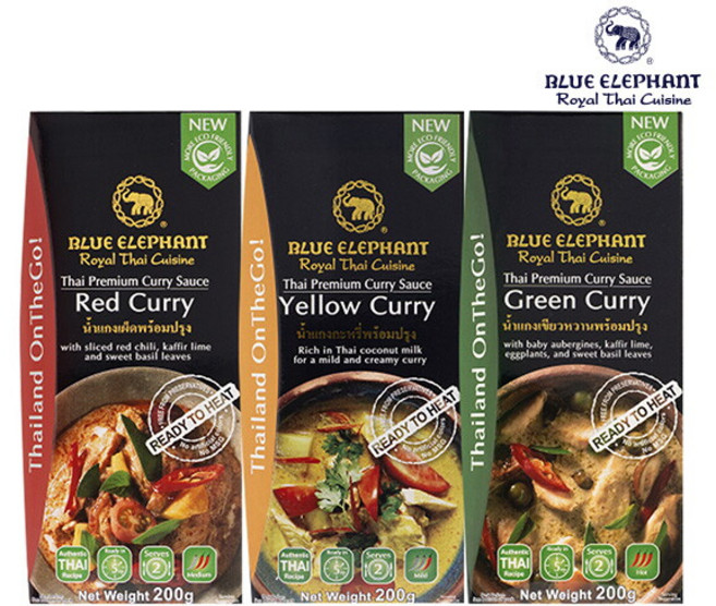 [보라티알] 블루엘리펀트 소스 200g 총 3개 (레드커리 x1개 + 옐로우커리 x1개 + 그린커리 x1개)