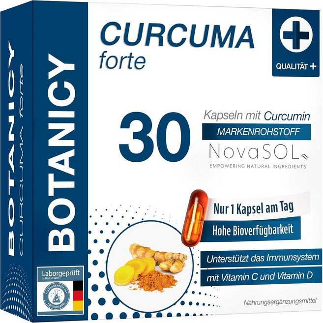 독일 보타니시 Botanicy Curcuma Forte 피페린이 없는 커큐마 포르테 148 000mg 캡슐, 6개, 30정
