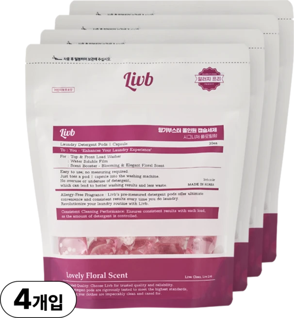 리브비 향기부스터 플로럴향 캡슐세제, 4세트, 30개입 - 쿠팡