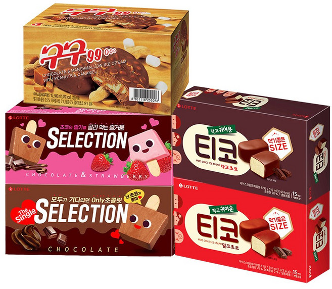 미니 디저트 아이스크림 5종 구구 셀렉션 초코딸기 더싱글초코 티코 밀크초코 다크초코 각 1개씩, 1세트, 2.52L