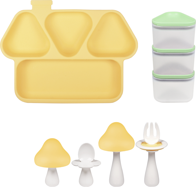 꼬꼬노리 얌세트 스타트3종세트 흡착식판 수저세트 이유식용기, 멜란지옐로우, 멜란지옐로우, 멜론, 1개