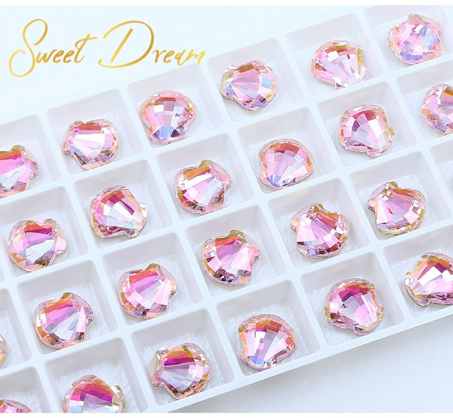 Sweet Dream K9水晶大貝殼鑽 指甲飾品, 1個, 櫻花粉【兩顆入】